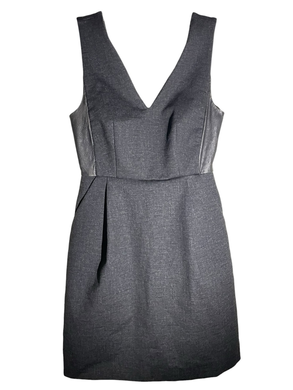 Madewell Charcoal Ponte Knit Leather Side Panels V-Neck Sleeveless Dress Sz 0